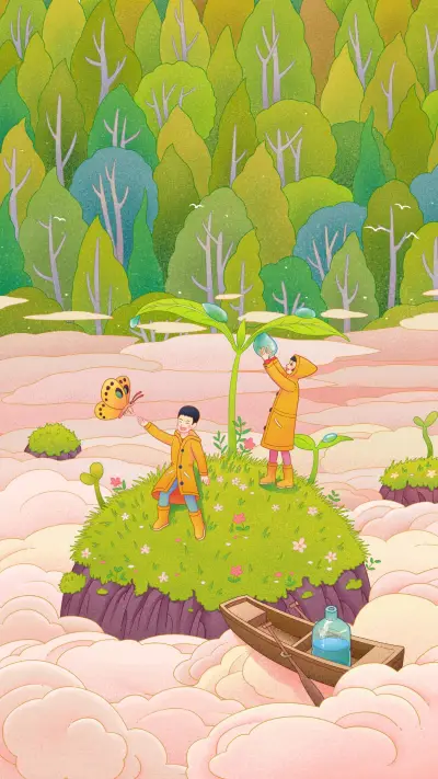 绿色春天插画-创客贴